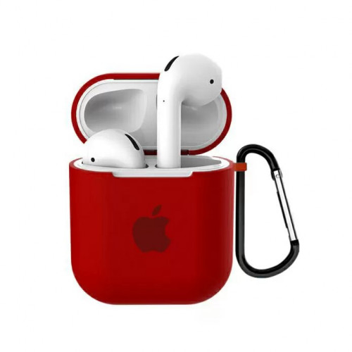 Чехол Silicone Case для AirPods with Apple Logo (Red)
