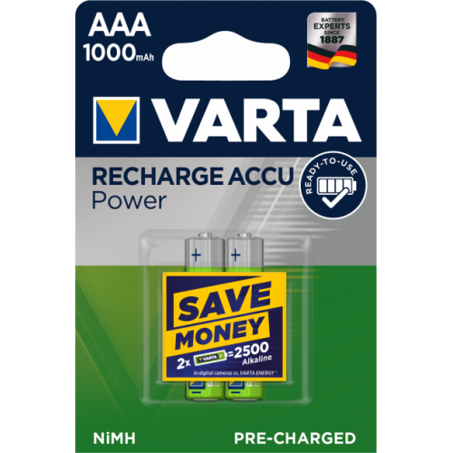 Аккумулятор VARTA RECHARGEABLE ACCU AAA 1000mAh BLI 2 NI-MH (05703301402)