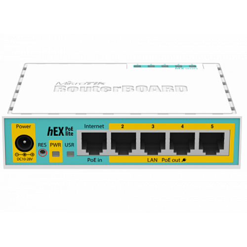 Роутер MikroTik hEX PoE lite (5xFE/PoE, 1xUSB, RouterOS L4) (RB750UPr2)