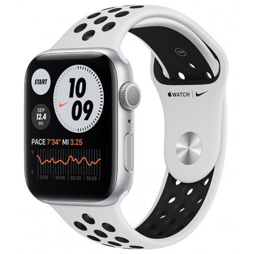Apple Watch Nike Series 6 GPS 44mm Silver Aluminum Case w. Pure Platinum/Black Nike Sport B. (MG293)