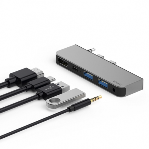 HUB WIWU Alpha MX Pro 5 в 1 USB 3.0 x2 + HDMI + аудиоразъем 3,5 мм + многофункциональная док-станция HUB типа C / USB-C  Gray