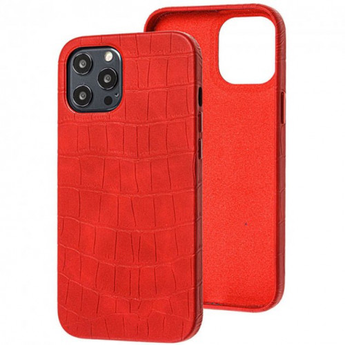 Чехол кожаный Croco Leather для Apple iPhone 12 / 12 Pro (Red)