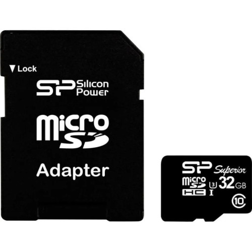 Карта памяти Silicon Power 32 GB microSDHC Class 10 UHS-I U3 + SD adapter (SP032GBSTHDU3V10SP)