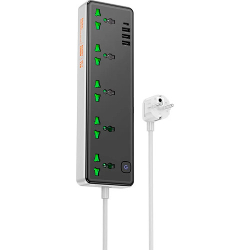 Сетевой фильтр Hoco AC13A 5-position extension cord socket including 3*USB output Black