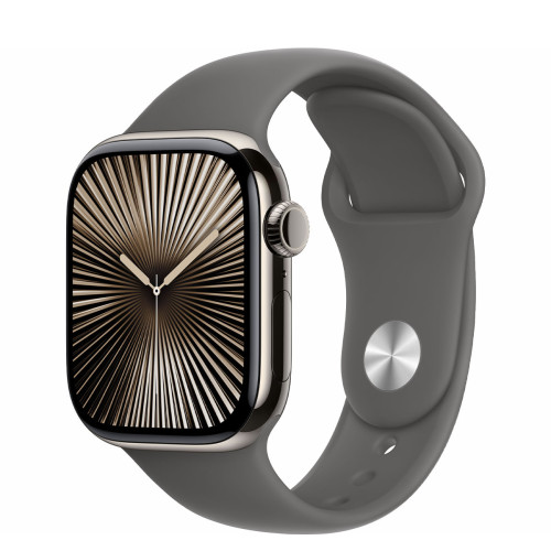 Apple Watch Series 10 GPS + Cellular 42mm Natural Titanium Case with Stone Gray Sport Band M/L (MWXE3)