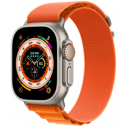 Apple Watch Ultra GPS + Cellular 49mm Titanium Case with Orange Alpine Loop - Large (MQEV3/MQFM3)