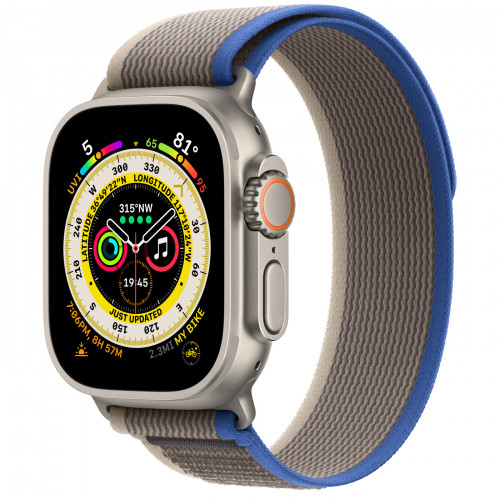 Apple Watch Ultra GPS + Cellular 49mm Titanium Case with Blue/Gray Trail Loop - S/M (MNHE3/MNHL3)