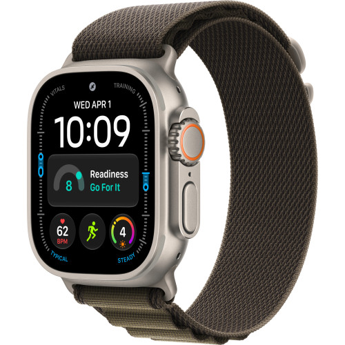 Apple Watch Ultra 4 Natural Titanium Case with Dark Olive Alpine Loop Medium (MJCR4+MK7A4)