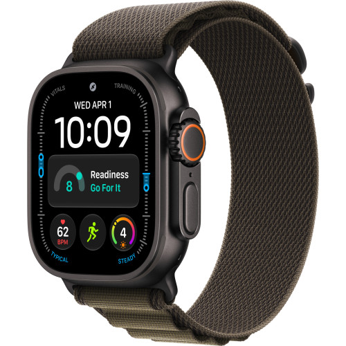Apple Watch Ultra 4 Black Titanium Case with Dark Olive Alpine Loop Medium (MJCT4+MKDX4)