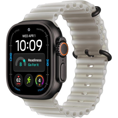 Apple Watch Ultra 4 Black Titanium Case with Translucent Gray Ocean Band (MJCT4+MKAQ4)