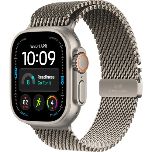 Apple Watch Ultra 4 Natural Titanium Case with Natural Titanium Milanese Loop Medium (MJA94)