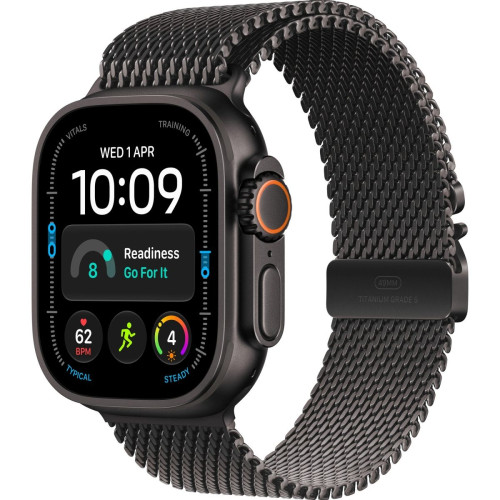 Apple Watch Ultra 4 Black Titanium Case with Black Titanium Milanese Loop Medium (MJAV4)