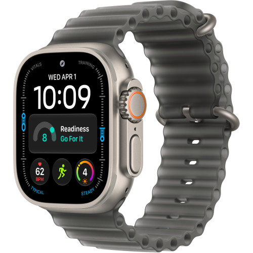 Apple Watch Ultra 4 Natural Titanium Case with Translucent Black Ocean Band (MJCR4+MK7P4)