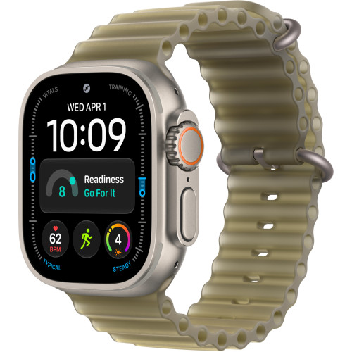 Apple Watch Ultra 4 Natural Titanium Case with Translucent Kelp Ocean Band (MJCR4+MK7M4)