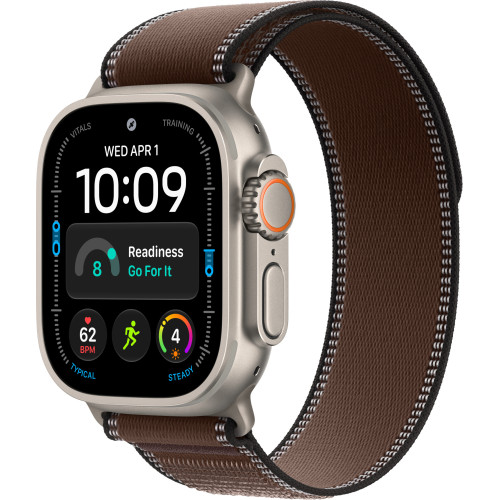 Apple Watch Ultra 4 Natural Titanium Case with Dark Umber Trail Loop M/L (MJCR4+MK8K4)