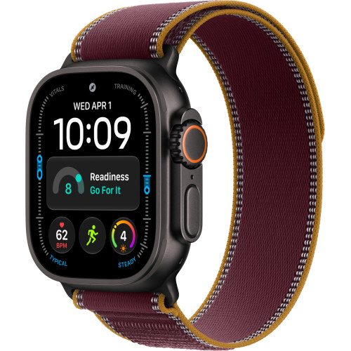 Apple Watch Ultra 4 Black Titanium Case with Burgundy Trail Loop M/L (MJC44)