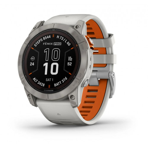 Смарт-часы Garmin Fenix 7X Pro Sapphire Solar Titanium w. Fog Gray/Ember O. Band (010-02778-14/15)