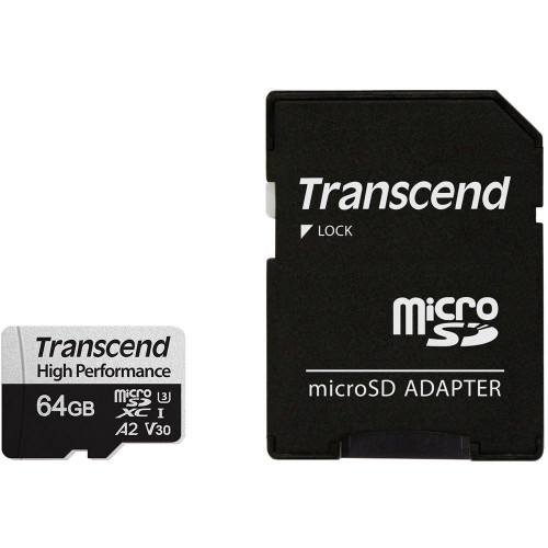 Карта памяти Transcend 64GB microSDXC C10 UHS-I U3 A2 R100/W85MB/s + SD