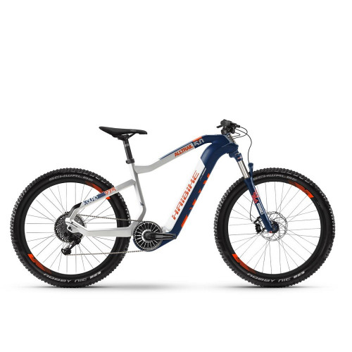 Электровелосипед Haibike XDURO AllTrail 5.0 Carbon FLYON i630Wh 11 s. NX 27.5″, рама L, сине-бело-оранжевый, 2020